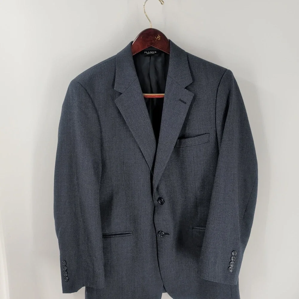 Jos. A Bank Long Sleeve Button Front Notched Lapel Blazer Blue Wool Blend 42S